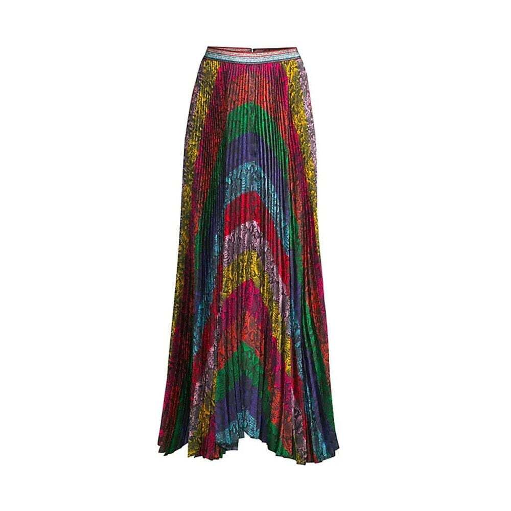 Alice + Olivia Katz Pleated Rainbow Snake Print Maxi Skirt